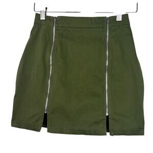 Superdown Women's Size Small Olive‎ Green Double Zip Front Stretch Mini Skirt